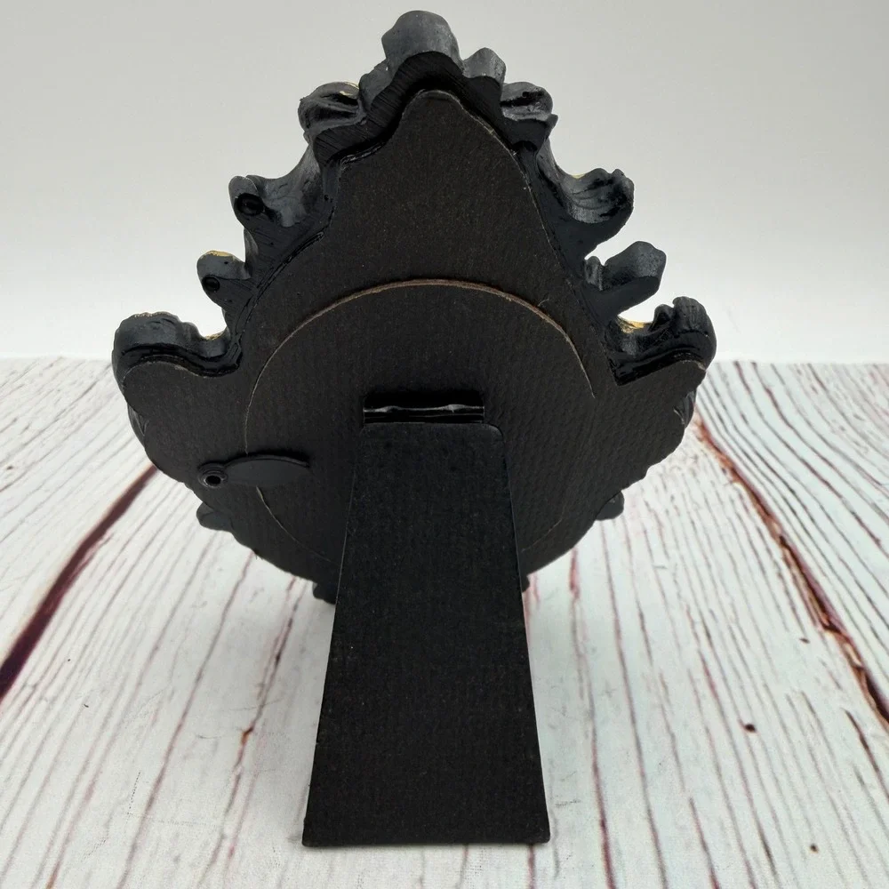 Gothic Black Cat Art Decoupage Ornate Gold Black Resin Frame Spooky Decor 4.75in